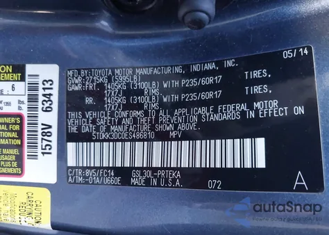 2014 Toyota Sienna Le V6 8 Passenger z USA, uszkodzony, nr VIN 5TDKK3DC0ES486810